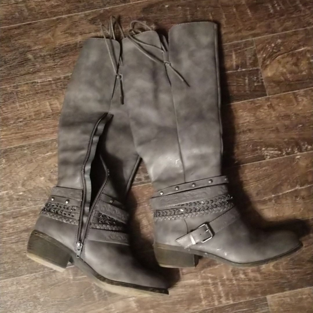 Gray knee high boots size 8